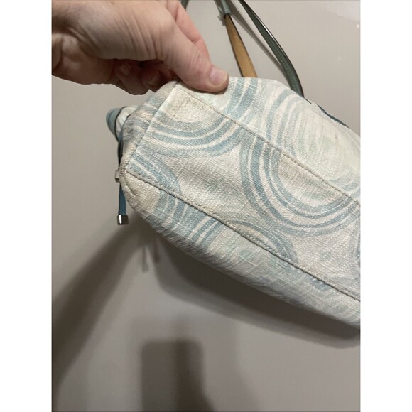 Y2K Coach Op Art Swirl Audrey Shoulder Hand Bag Tote XL Hangtag Teal Blue Flaws - Picture 7 of 16